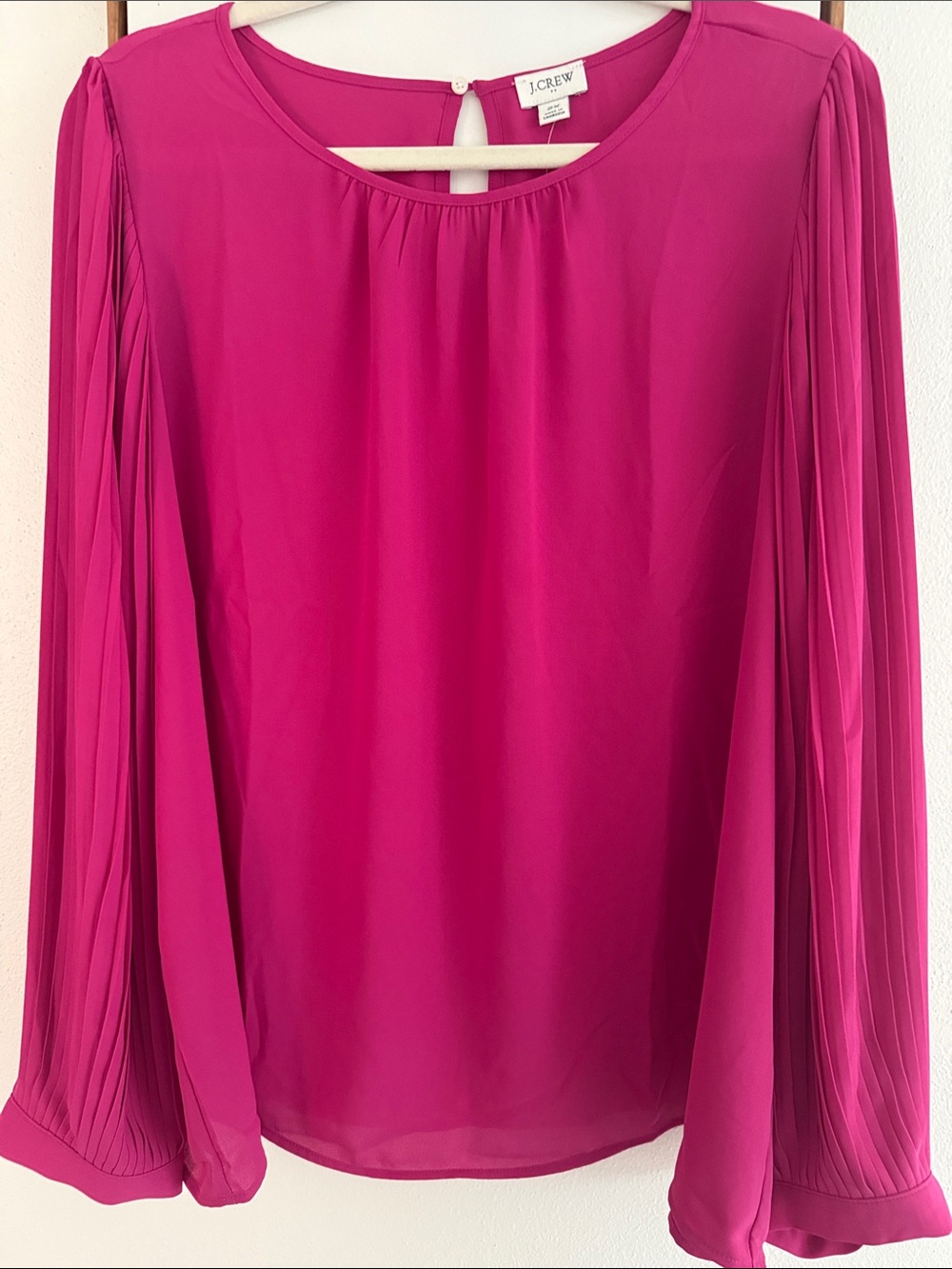 J. Crew Factory Fuchsia Long-Sleeve Pleated Blouse
